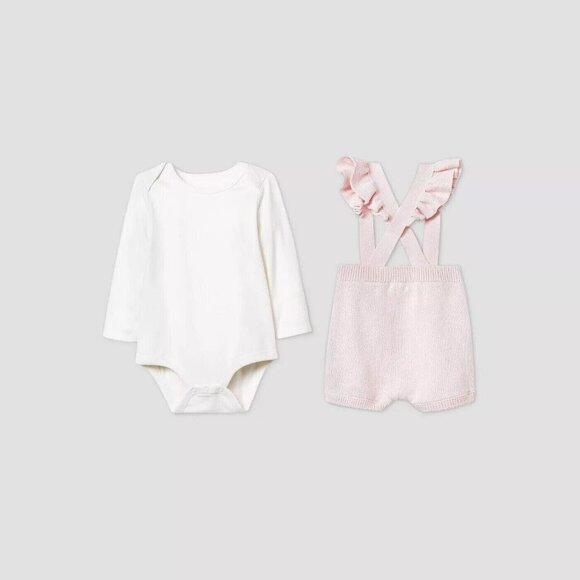 Cat & Jack Baby Girls 2PC Pink Ruffle Sweater Romper Outfit Set 0-3MO NWT - Picture 2 of 6